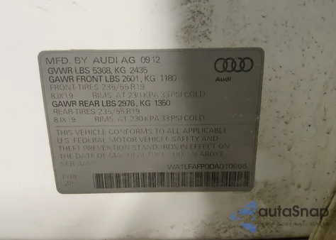 2013 Audi Q5 2.0T Premium из США, поврежденный, VIN WA1LFAFP0DA010866